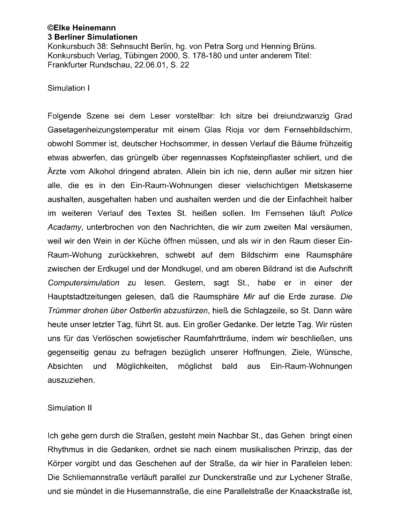 Seite 1 der Leseprobe von 3 Berliner Simulationen | Elke Heinemann
