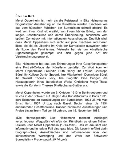 Seite 1 der Leseprobe Meret Oppenheim | Elke Heinemann