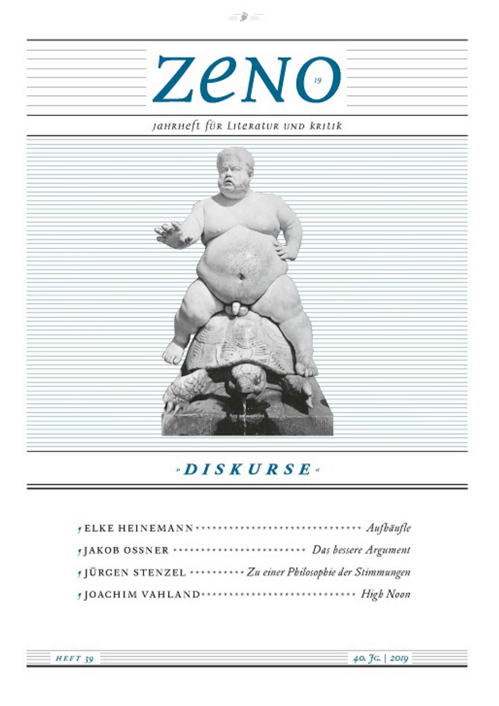 Cover des Zeno: Jahrheft für Literatur und Kritik. Heft 39/2019: Diskurse