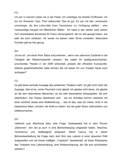 Seite 2 der Leseprobe von Gespräch mit dem Regisseur Frank Castorf, Intendant der Volksbühne | Elke Heinemann