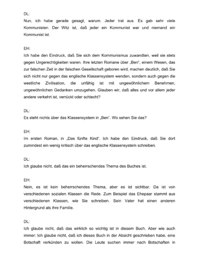 Seite 11 der Leseprobe von Gespräche mit der Schriftstellerin und Literaturnobelpreisträgerin Doris Lessing | Elke Heinemann