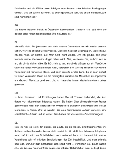 Seite 14 der Leseprobe von Gespräche mit der Schriftstellerin und Literaturnobelpreisträgerin Doris Lessing | Elke Heinemann