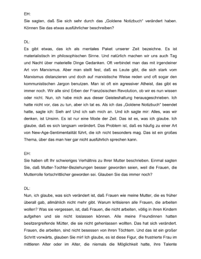 Seite 20 der Leseprobe von Gespräche mit der Schriftstellerin und Literaturnobelpreisträgerin Doris Lessing | Elke Heinemann