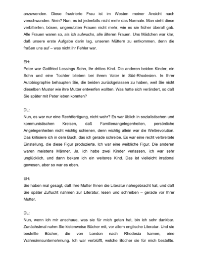 Seite 21 der Leseprobe von Gespräche mit der Schriftstellerin und Literaturnobelpreisträgerin Doris Lessing | Elke Heinemann