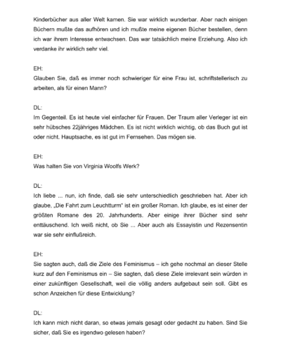 Seite 22 der Leseprobe von Gespräche mit der Schriftstellerin und Literaturnobelpreisträgerin Doris Lessing | Elke Heinemann