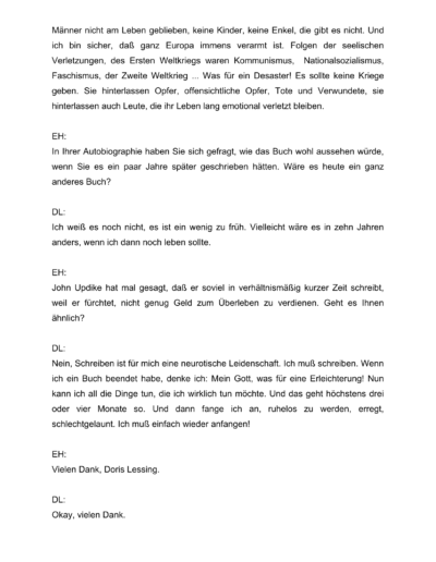 Seite 25 der Leseprobe von Gespräche mit der Schriftstellerin und Literaturnobelpreisträgerin Doris Lessing | Elke Heinemann