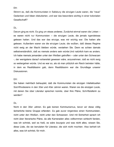 Seite 3 der Leseprobe von Gespräche mit der Schriftstellerin und Literaturnobelpreisträgerin Doris Lessing | Elke Heinemann