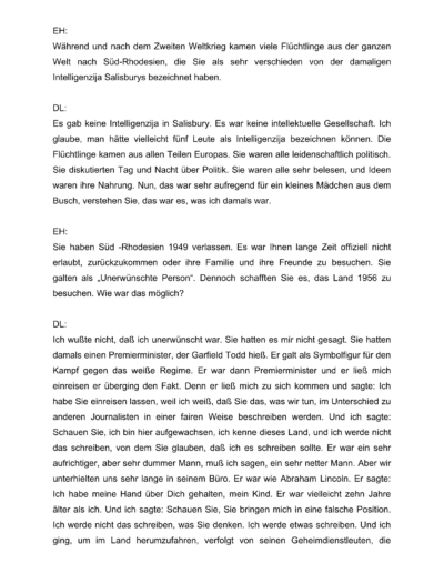Seite 4 der Leseprobe von Gespräche mit der Schriftstellerin und Literaturnobelpreisträgerin Doris Lessing | Elke Heinemann