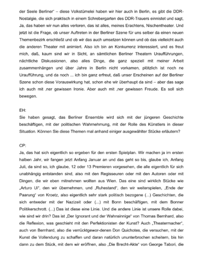Seite 6 der Leseprobe von Gespräche mit dem Regisseur Claus Peymann, Leiter des Berliner Ensembles | Elke Heinemann