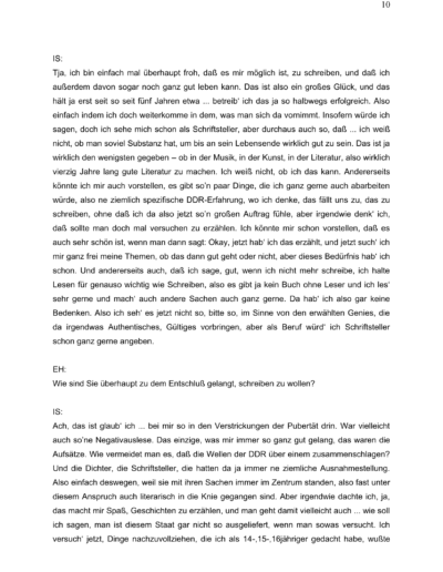 Seite 10 der Leseprobe von Gespräch mit dem Schriftsteller Ingo Schulze | Elke Heinemann