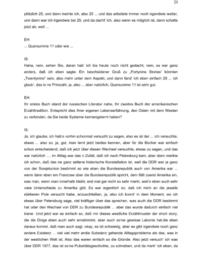 Seite 20 der Leseprobe von Gespräch mit dem Schriftsteller Ingo Schulze | Elke Heinemann