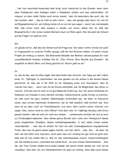 Seite 22 der Leseprobe von Gespräch mit dem Schriftsteller Ingo Schulze | Elke Heinemann