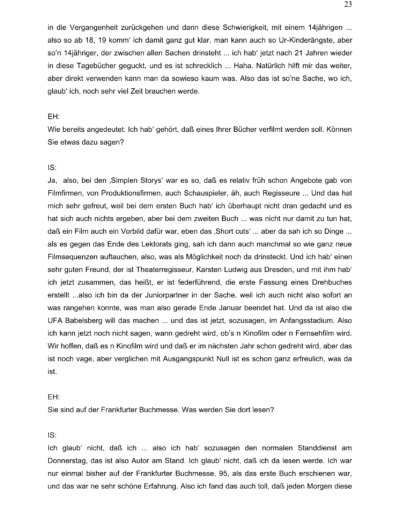 Seite 23 der Leseprobe von Gespräch mit dem Schriftsteller Ingo Schulze | Elke Heinemann