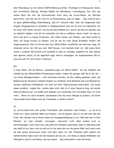 Seite 6 der Leseprobe von Gespräch mit dem Schriftsteller Ingo Schulze | Elke Heinemann