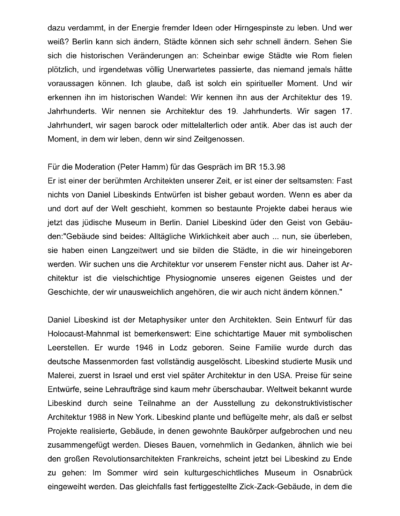Seite 15 der Leseprobe von Gespräch mit dem Architekten Daniel Libeskind (A) | Elke Heinemann