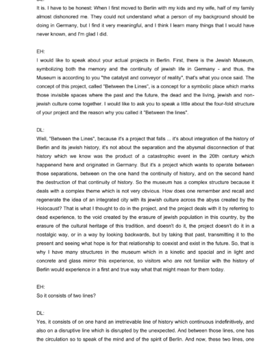 Seite 2 der Leseprobe von Gespräch mit dem Architekten Daniel Libeskind (B) | Elke Heinemann