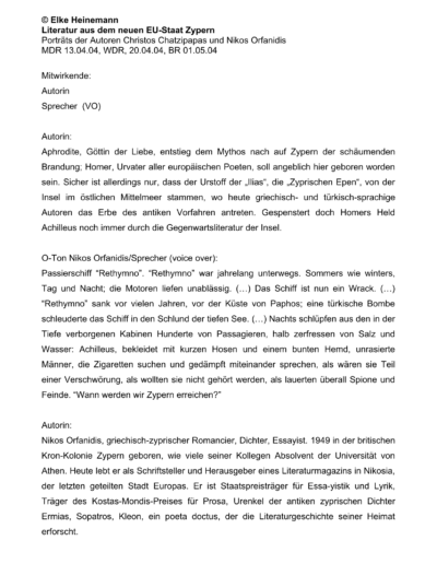 Seite 1 der Leseprobe von Literatur aus dem neuen EU-Staat Zypern | Elke Heinemann