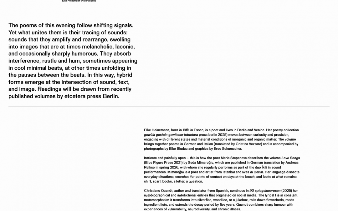 Poets‘ Corner – Auftakt Internationales Poesiefestival Berlin 2026